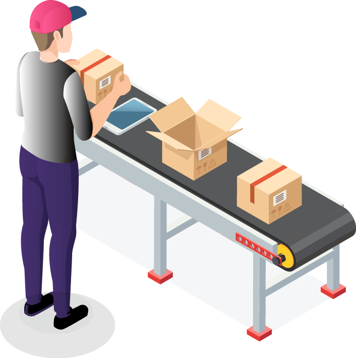 Ilustración de una persona almacenando productos